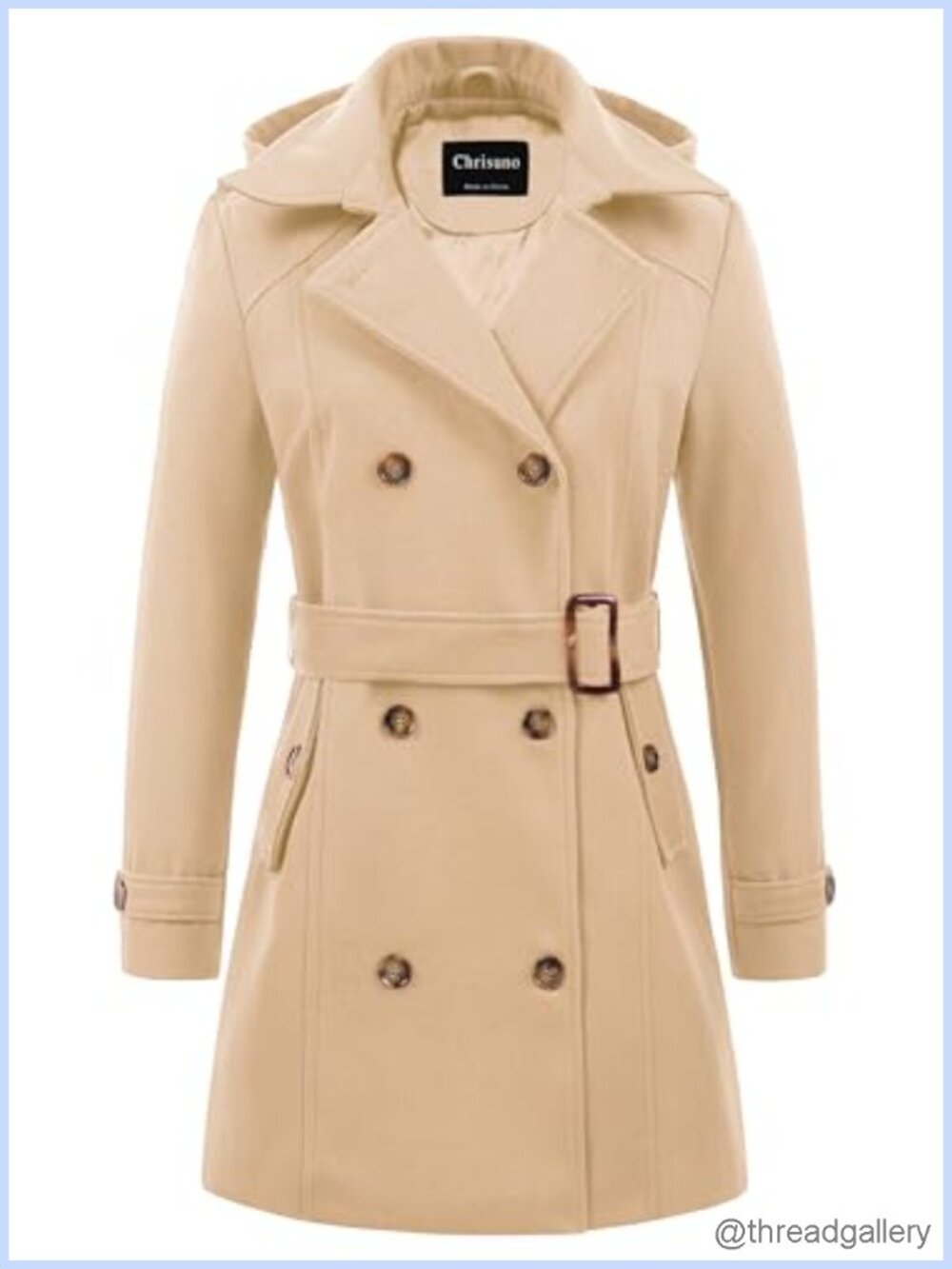 Women's Double Breasted Hooded Long Winter Trench Pea Coat